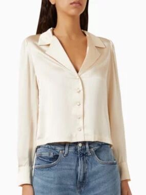 Doen silk Cream Button-Front Blouse